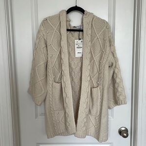 Zara Hooded Knit Cardigan Ecru